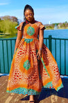 Zoe Orange Front Zip Slit African Print Maxi Dress