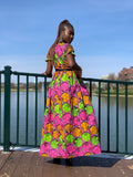 ZOÉ BRIGHT FRONT ZIP SLIT AFRICAN PRINT MAXI DRESS - Origin Trends