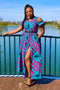 Zoe Purple Front Zip Slit African Print Maxi Dress