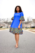 SISI BLUE AFRICAN PRINT DRESS - Origin Trends