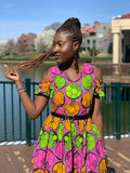 ZOÉ BRIGHT FRONT ZIP SLIT AFRICAN PRINT MAXI DRESS - Origin Trends