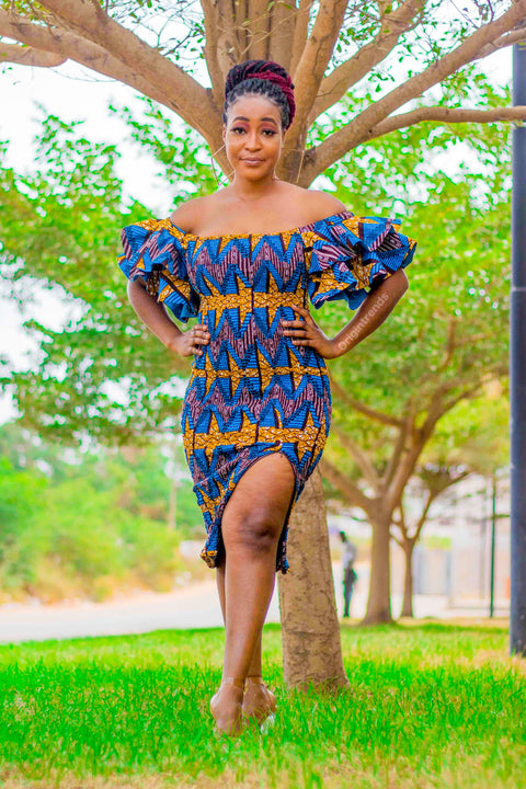 Buike Blue African Print Dress